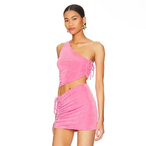 Superdown jori asymmetrical skirt set mini dress top pink stretch Revolve XS - Picture 3 of 13